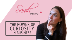 Picture of Sarah and the Sarah Uncut background for Sarah Uncut Episode 22 background in thinking pose