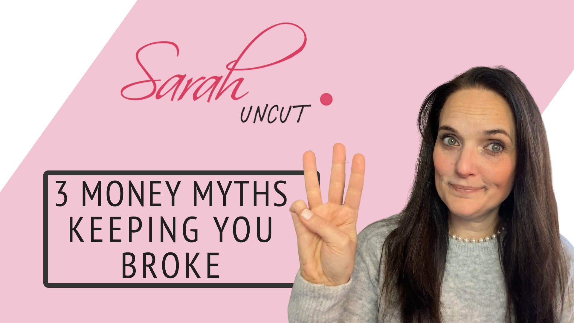 Picture of Sarah and the Sarah Uncut background for Sarah Uncut Episode 23 background with 3 fingers up