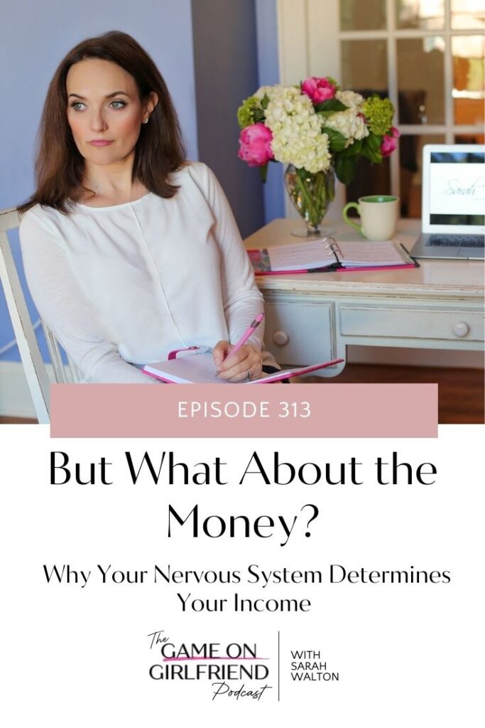 Woman entrepreneur journaling about money mindset and nervous system regulation for business growth or Sarah journaling about money mindset and nervous system regulation for business growth