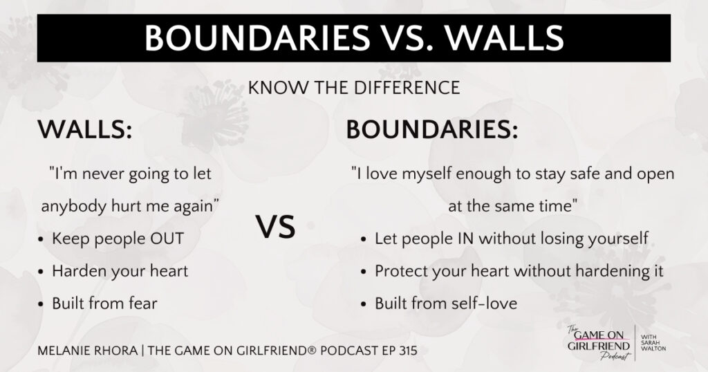 Boundaries vs walls framework showing the difference between walls that keep people out and boundaries that let people in without losing yourself