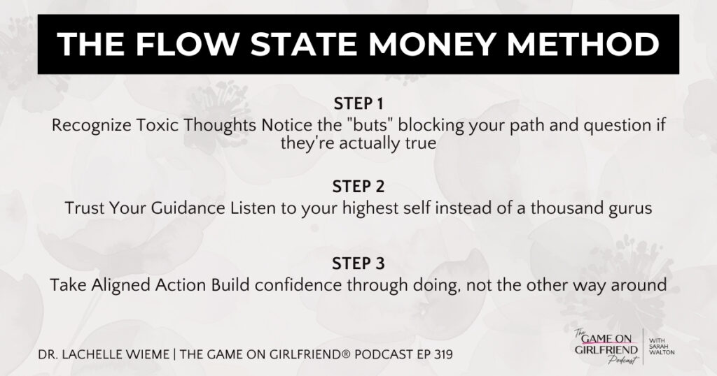 The Flow State Money Method framework showing three steps to break free from limiting beliefs in business