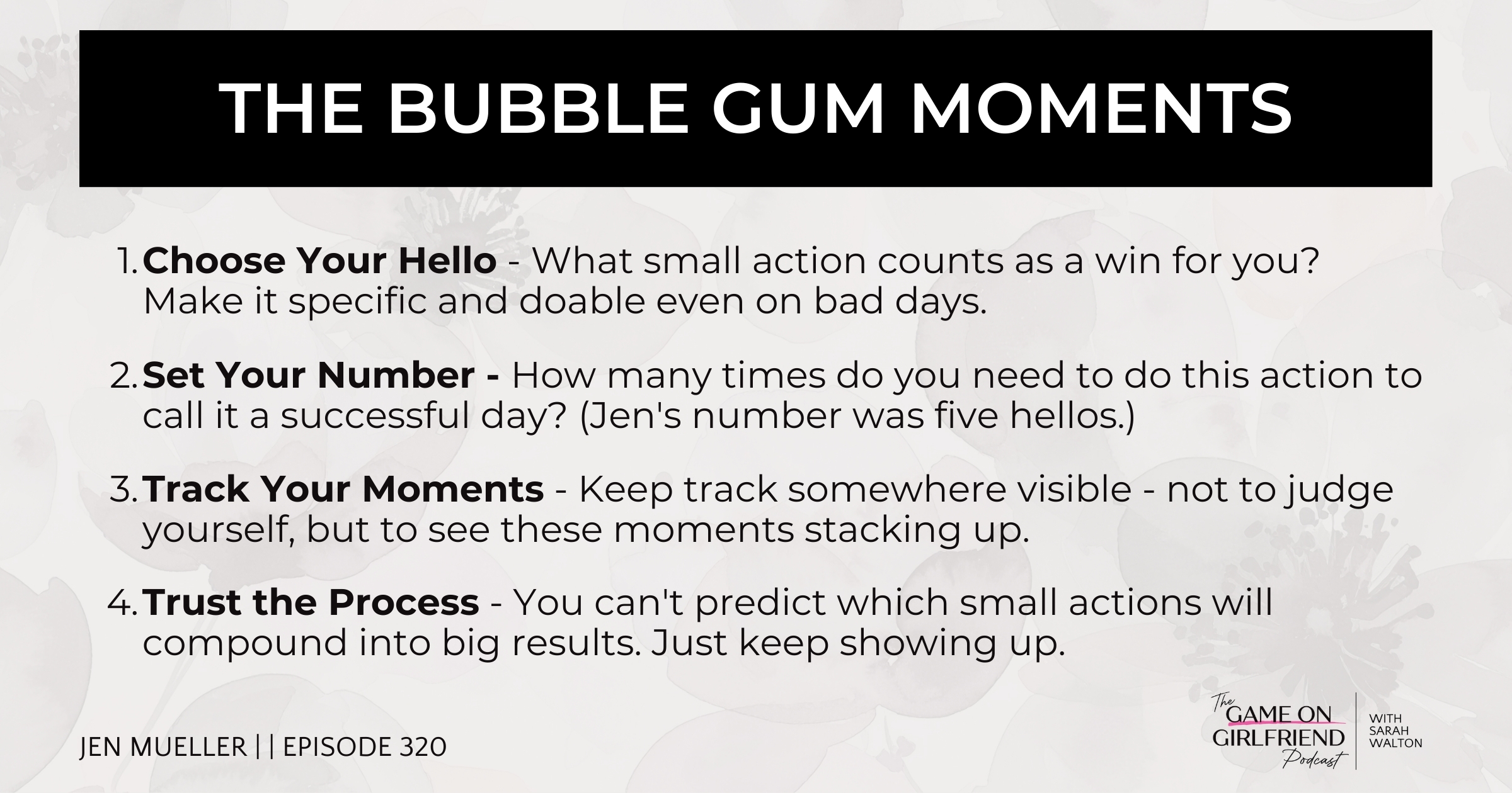 Bubble gum moments framework showing four steps to build confidence through small wins